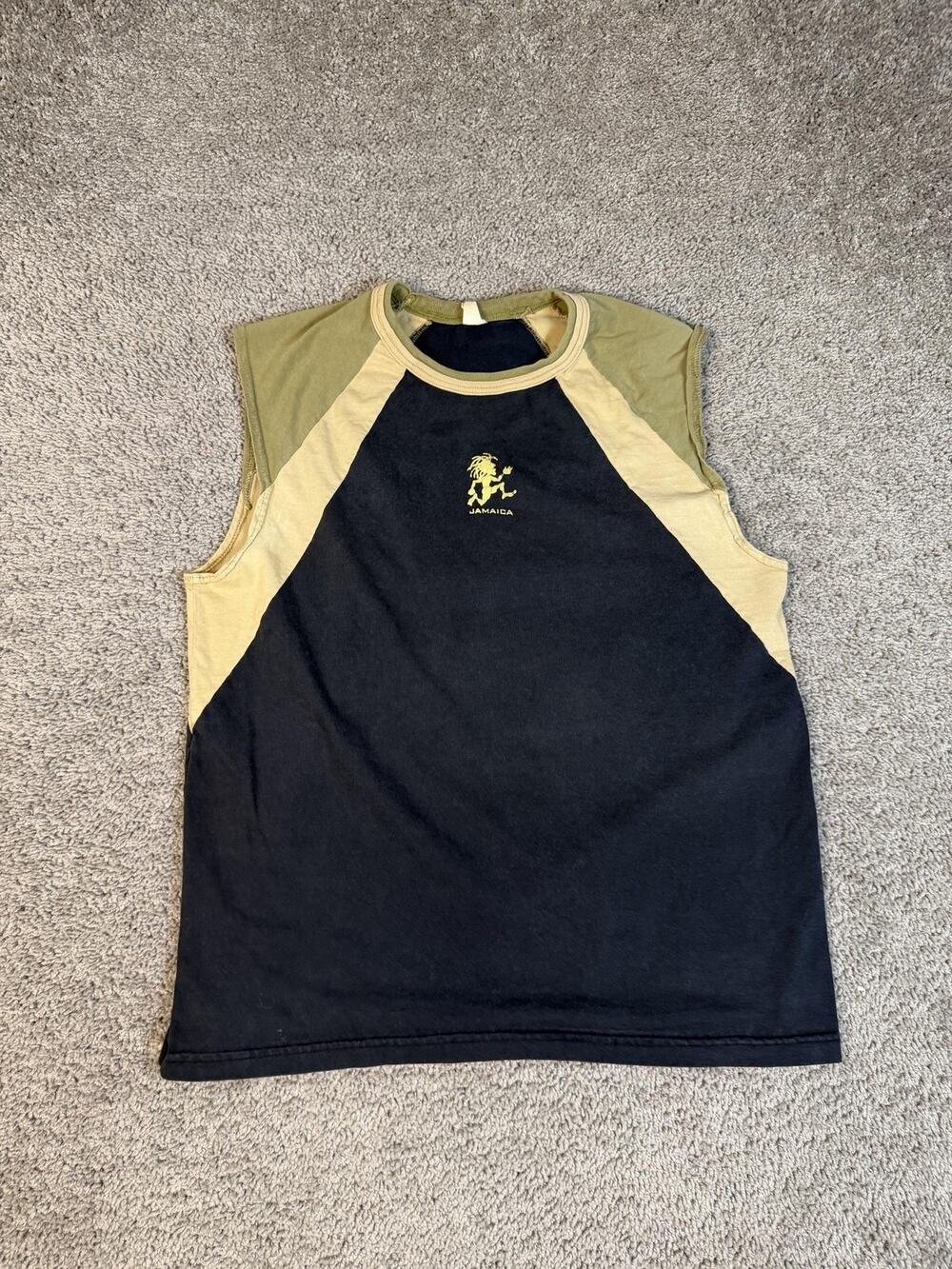 Vintage Jamaica Shirt Mens L Black Graphic Crew Neck Cotton Sleeveless